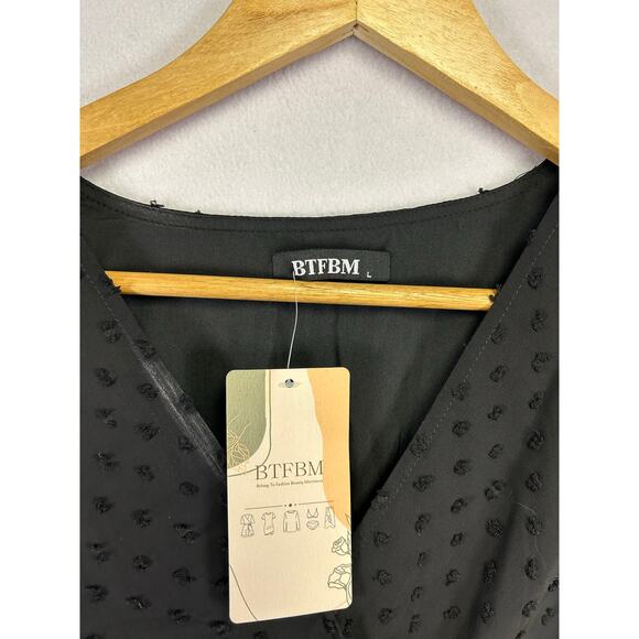 BTFBM Black Swiss Dot Vneck Ruffle Tiered Midi Dress Large - Picture 6 of 8